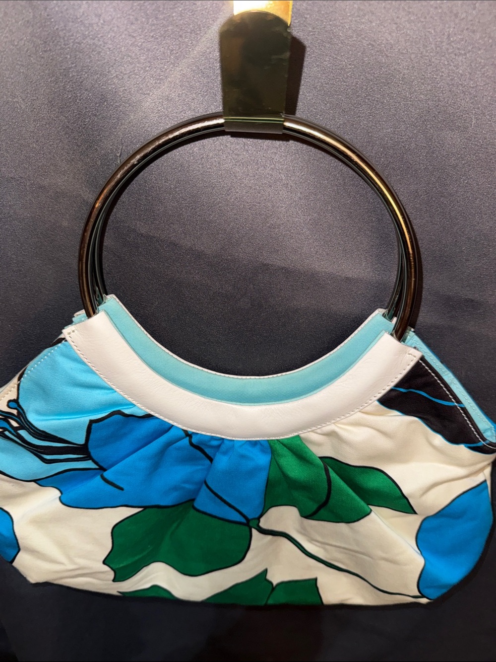 Banana Republic Y2K vintage Floral Ring-Handle Clutch in Blue, Green & White - Picture 12 of 12
